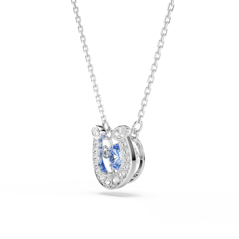 swarovski symbolica pendant  round cut  pav   horse shoe  blue  rhodium plated