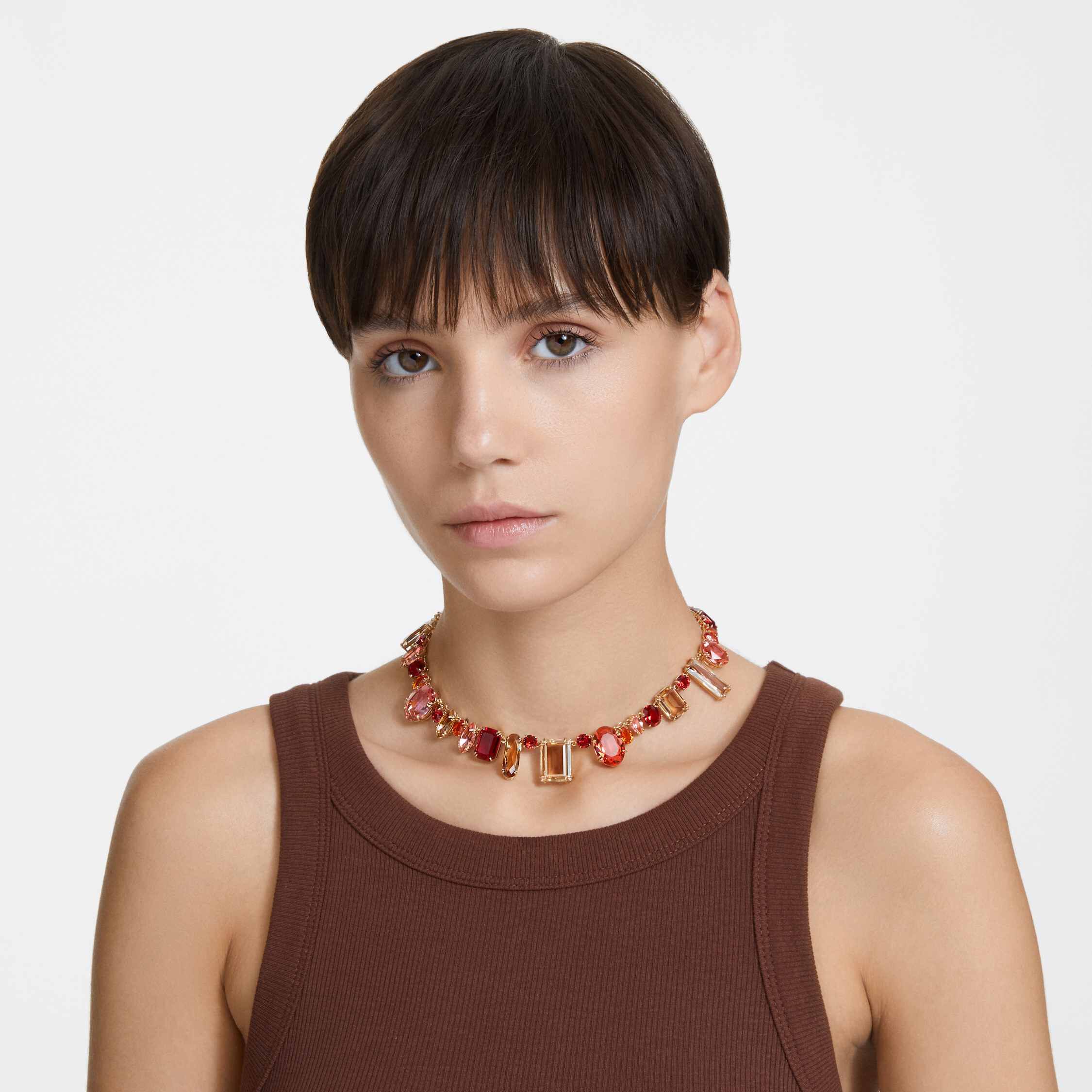 Gema necklace, Mixed cuts, Multicolored, Gold-tone plated | Swarovski UAE