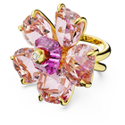 Florere cocktail ring, Flower, Pink, Gold-tone plated