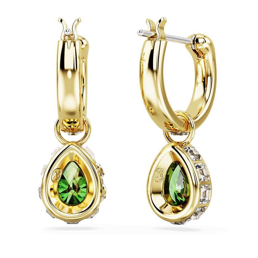 swarovski chroma drop earrings  pear cut  green  18k gold finish