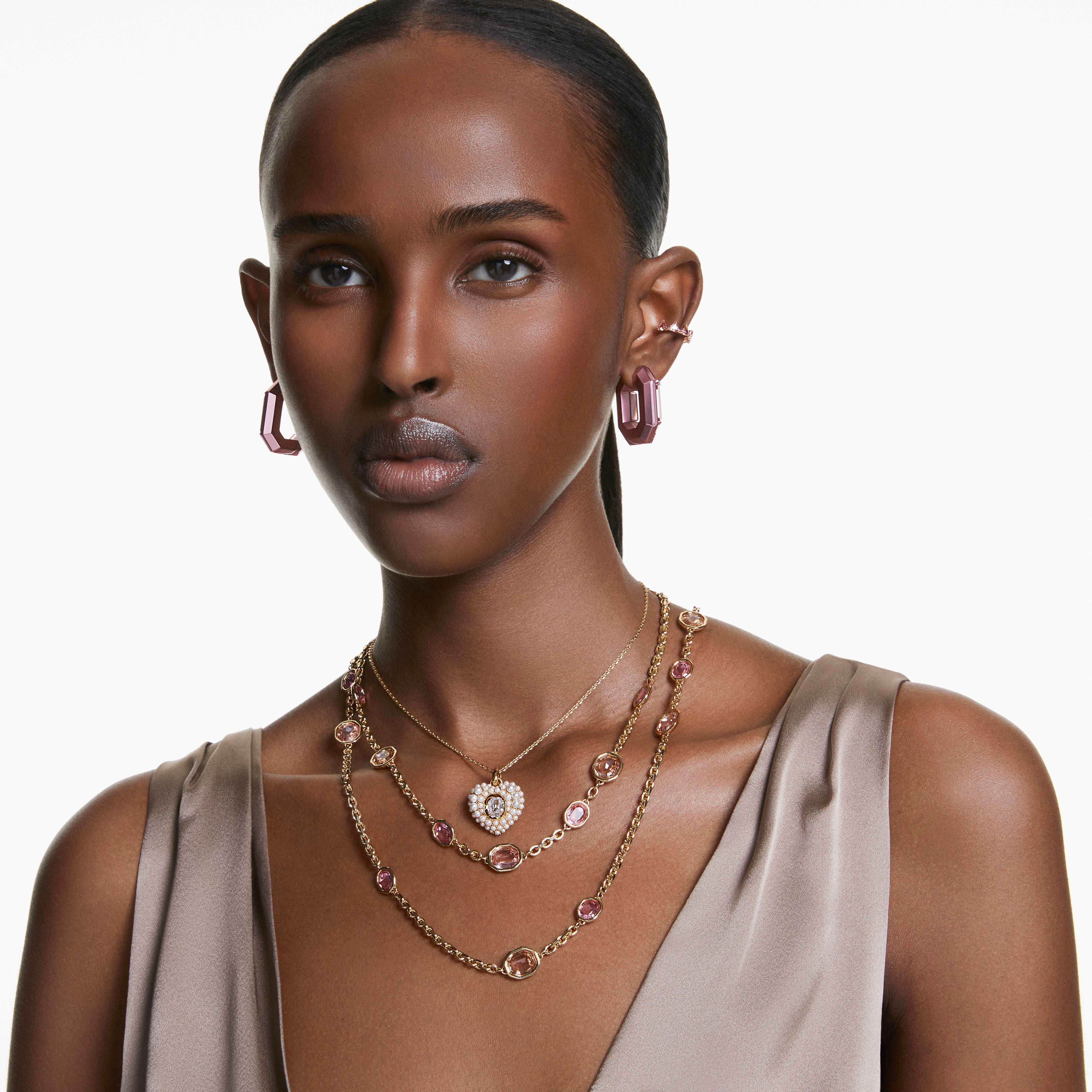 swarovski imber strand  round cut  pink  gold tone plated