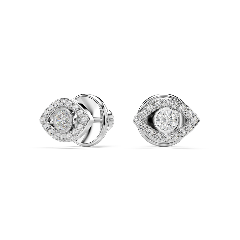 swarovski luckily stud earrings  round cut  pav   eye  white  rhodium plated