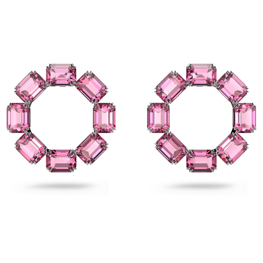 Millenia hoop earrings, Octagon cut, Pink, Rhodium plated | Swarovski UAE