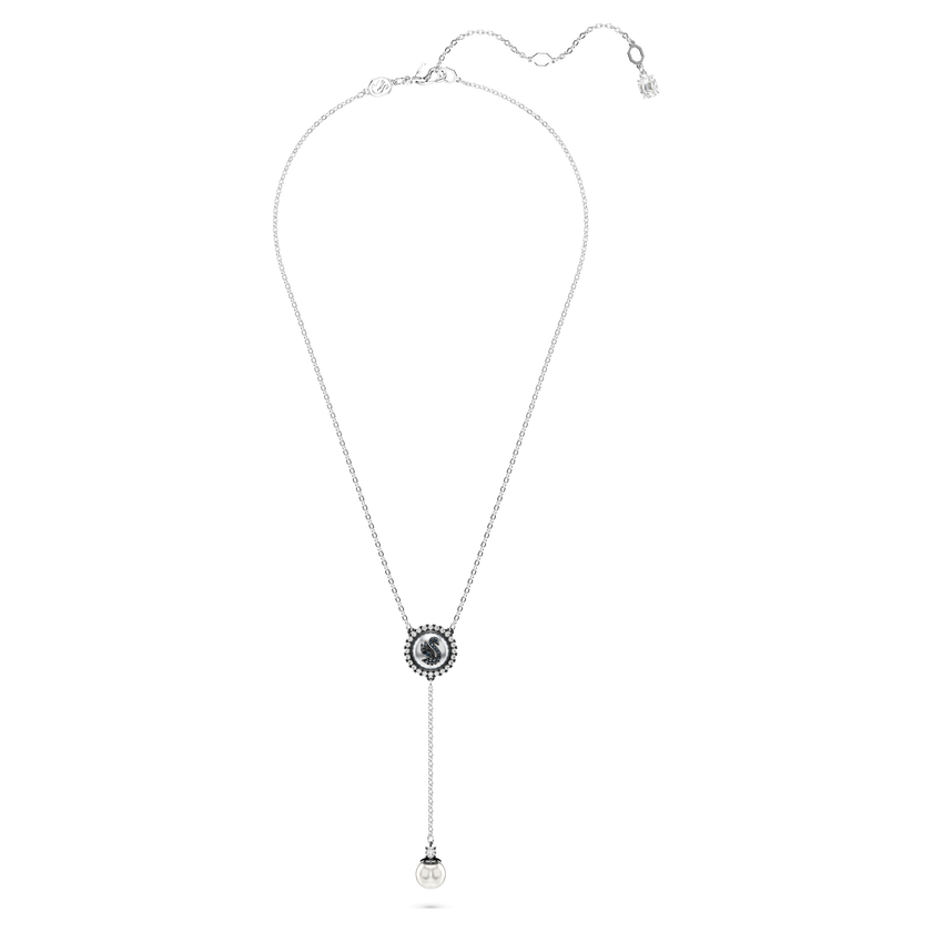 swarovski swan y pendant  crystal pearl  swan  gray  rhodium plated