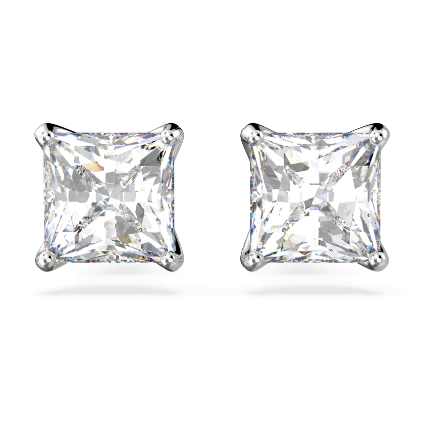 swarovski stilla attract stud earrings  square cut  white  rhodium plated
