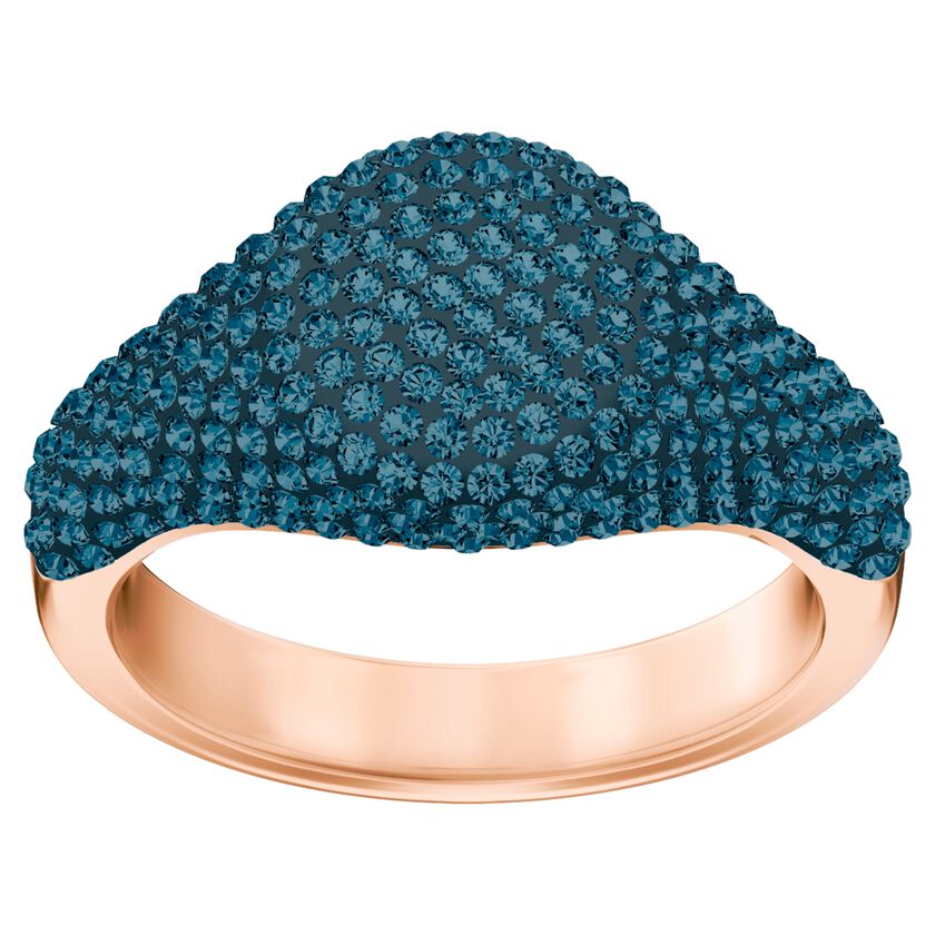 Stone Signet Ring, Blue, Rose-gold tone plated