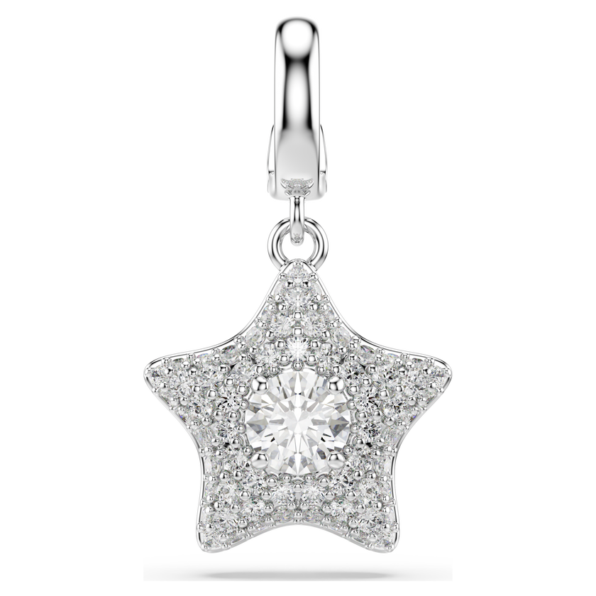swarovski sublima charm  round cut  star  white  rhodium plated