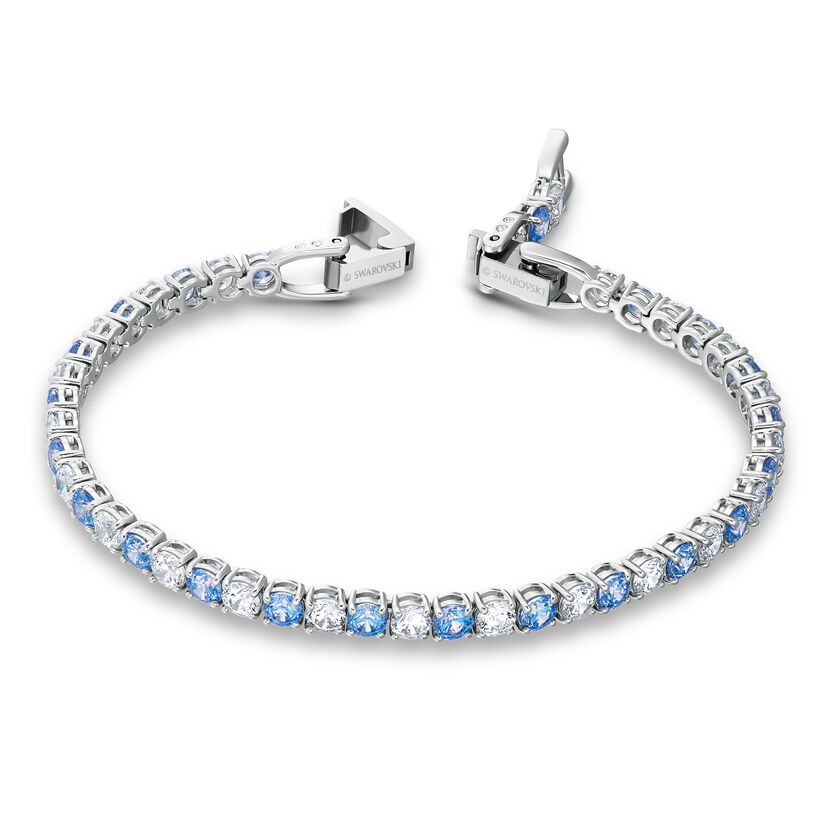 Tennis Deluxe Bracelet, Blue, Rhodium plating