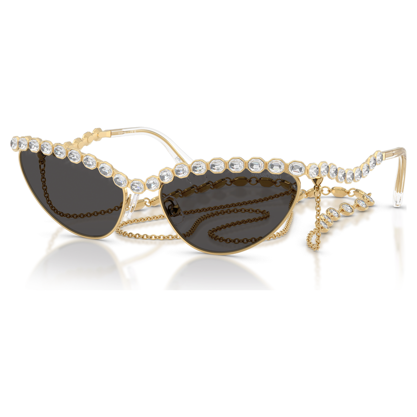 swarovski sunglasses  cat eye shape  chain  gray
