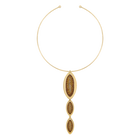 Evil Eye Torque Necklace, Long, Brown, Gold-tone plated