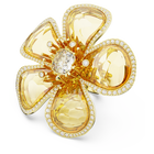 Florere cocktail ring, Flower, Yellow, Gold-tone plated