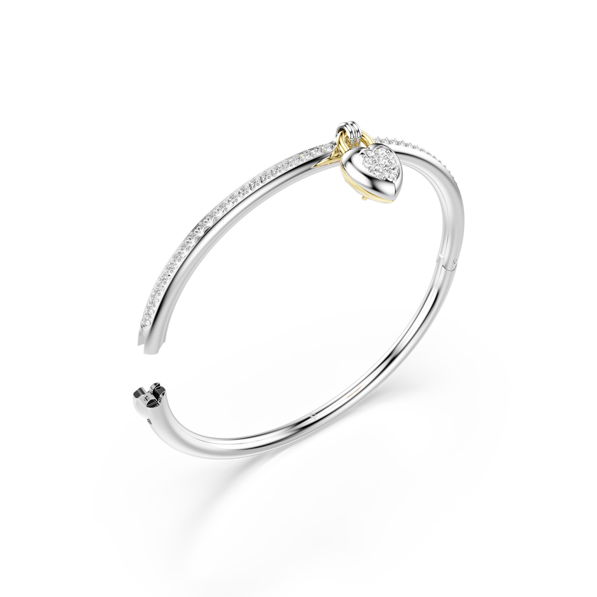 swarovski idyllia bangle  mixed cuts  heart  pink  mixed metal finish