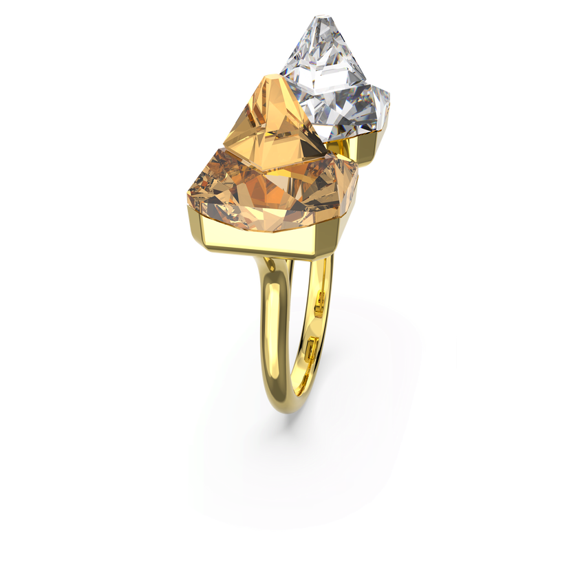 swarovski chroma ring  pyramid cut crystals  multicolored  gold tone plated