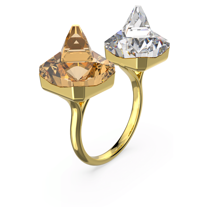 swarovski chroma ring  pyramid cut crystals  multicolored  gold tone plated