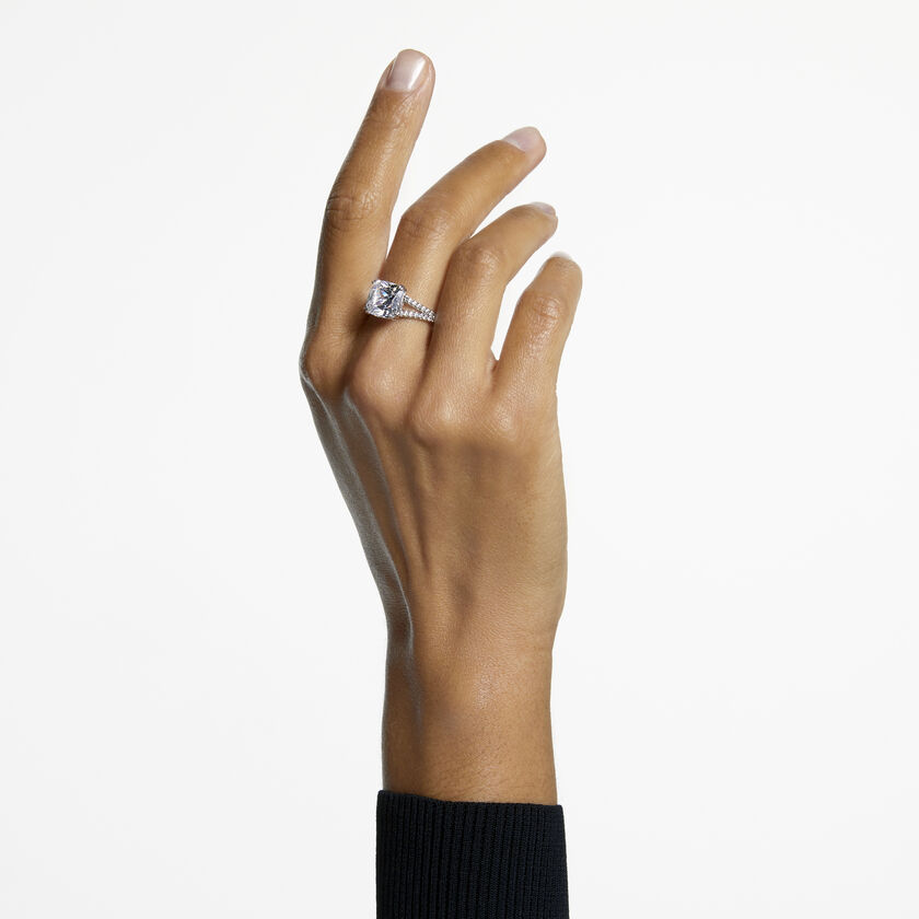 Constella cocktail ring, Square cut, Pavé, White, Rhodium plated