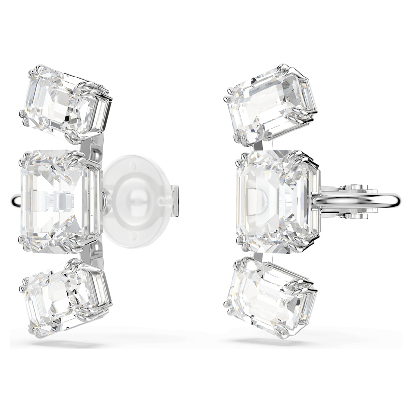 swarovski millenia clip earrings  octagon cut  white  rhodium plated