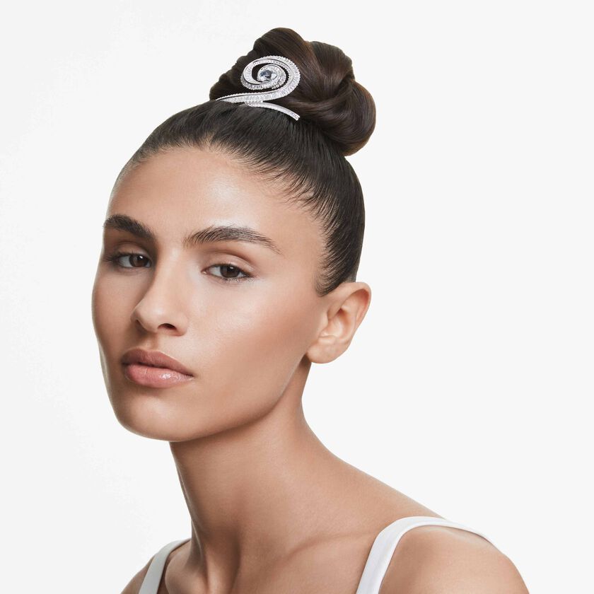 ariana grande x swarovski hair clip  crystal pearl  baguette cut  white  rhodium plated