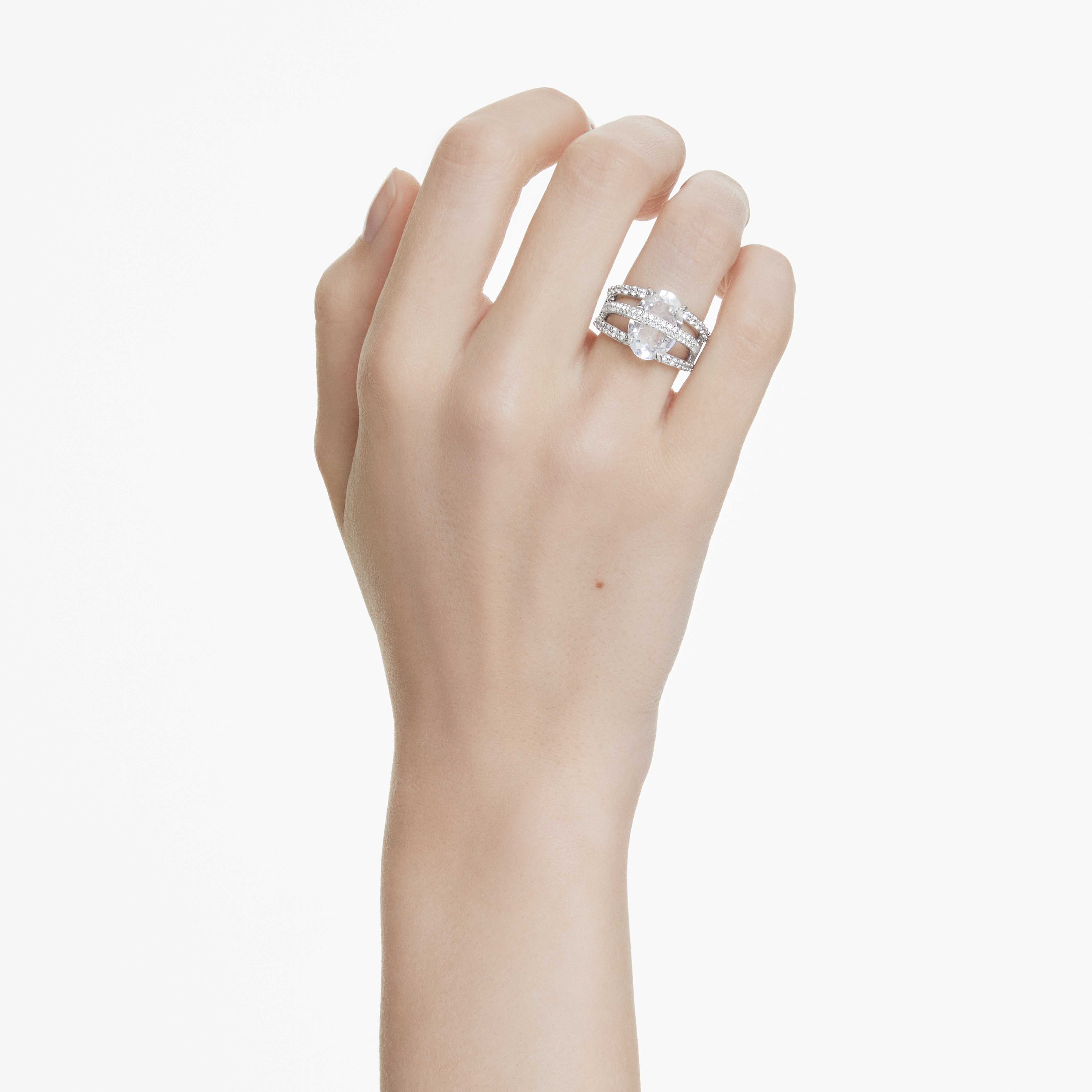 swarovski hyperbola cocktail ring  mixed cuts  white  rhodium plated