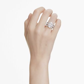 swarovski hyperbola cocktail ring  mixed cuts  white  rhodium plated