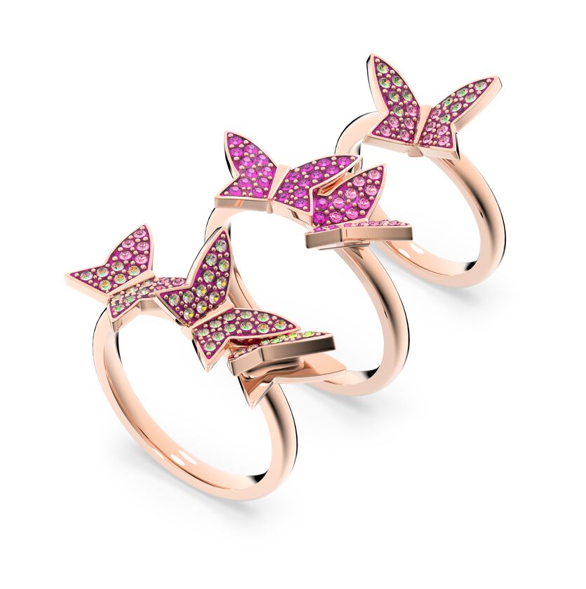 Lilia set, Butterfly, Pink, Rose-gold tone plated
