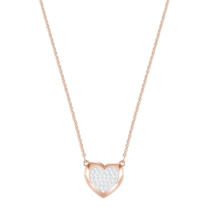 Hall Heart Pendant, White, Rose-gold tone plated