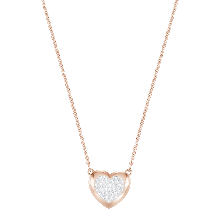 Hall Heart Pendant, White, Rose-gold tone plated