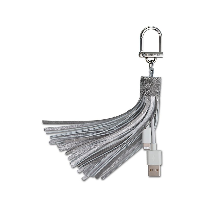 Swarovski USB Cable Charger with Bag Charm, Silver tone