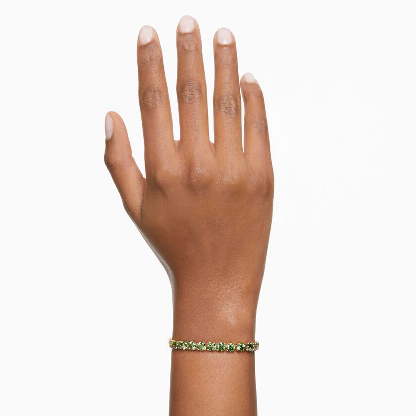 swarovski matrix tennis bracelet  round cut  green  18k gold finish