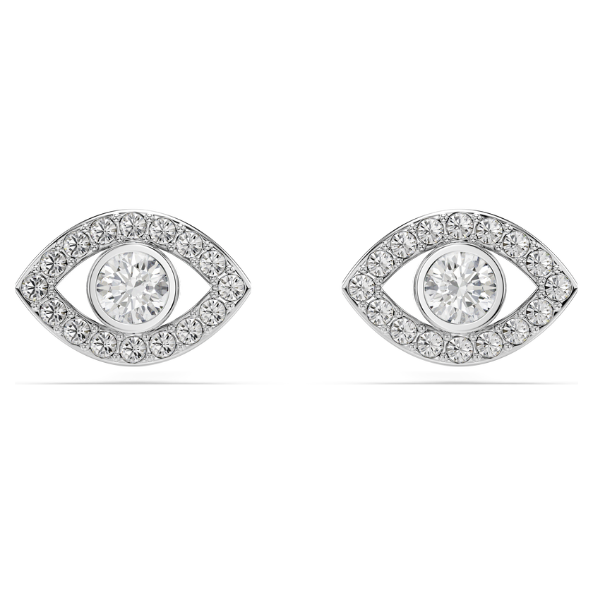 swarovski luckily stud earrings  round cut  pav   eye  white  rhodium plated