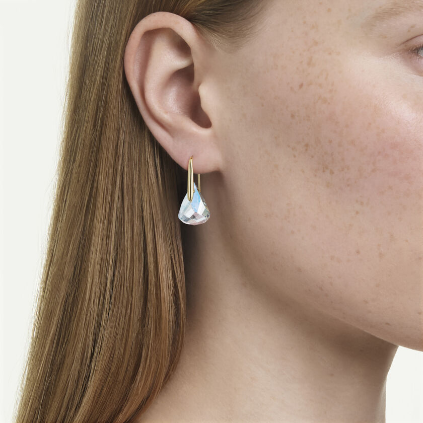 swarovski lunar drop earrings  oval cut  white  18k gold finish