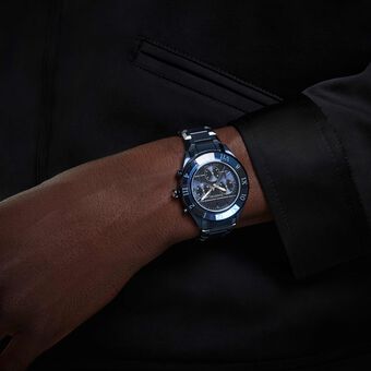 swarovski dextera chrono watch  39mm  swiss made  metal bracelet  blue  blue finish