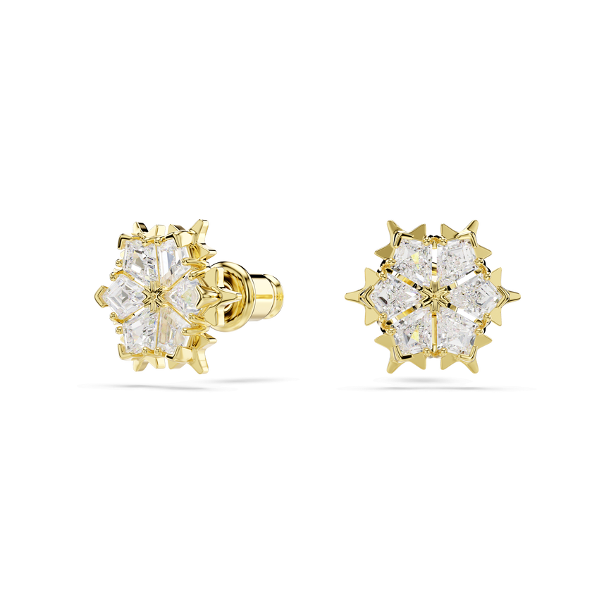 swarovski magic stud earrings  mixed cuts  snowflake  white  18k gold finish