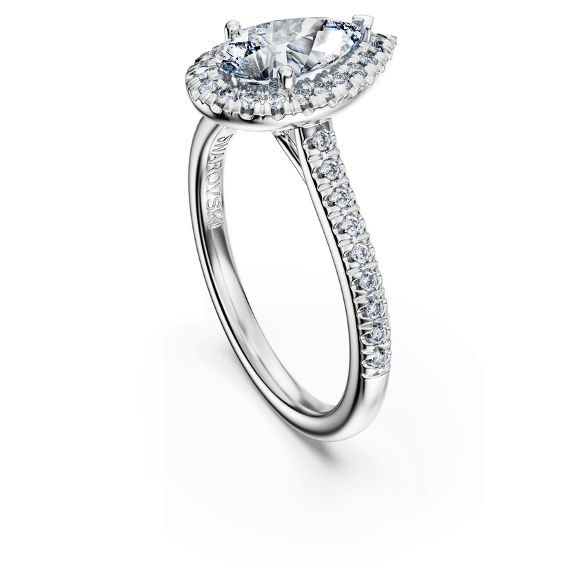 swarovski eternity halo solitaire ring  lab grown diamonds 1 3 ct tw  pear shape  18k white gold