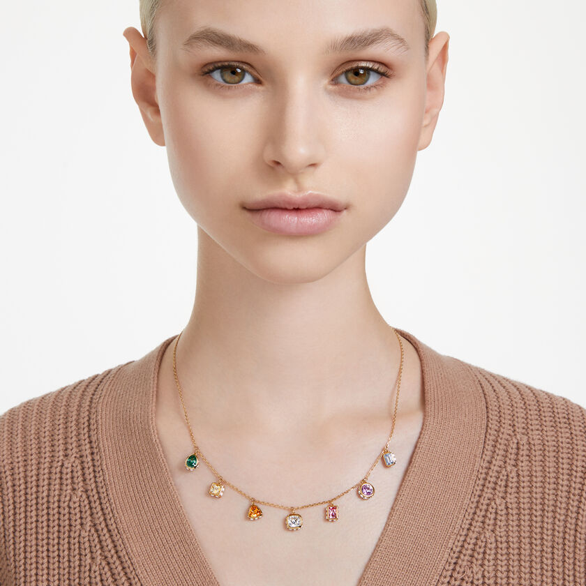 Buy Swarovski Stilla necklace, Mixed cuts, Multicolored, Gold-tone plated