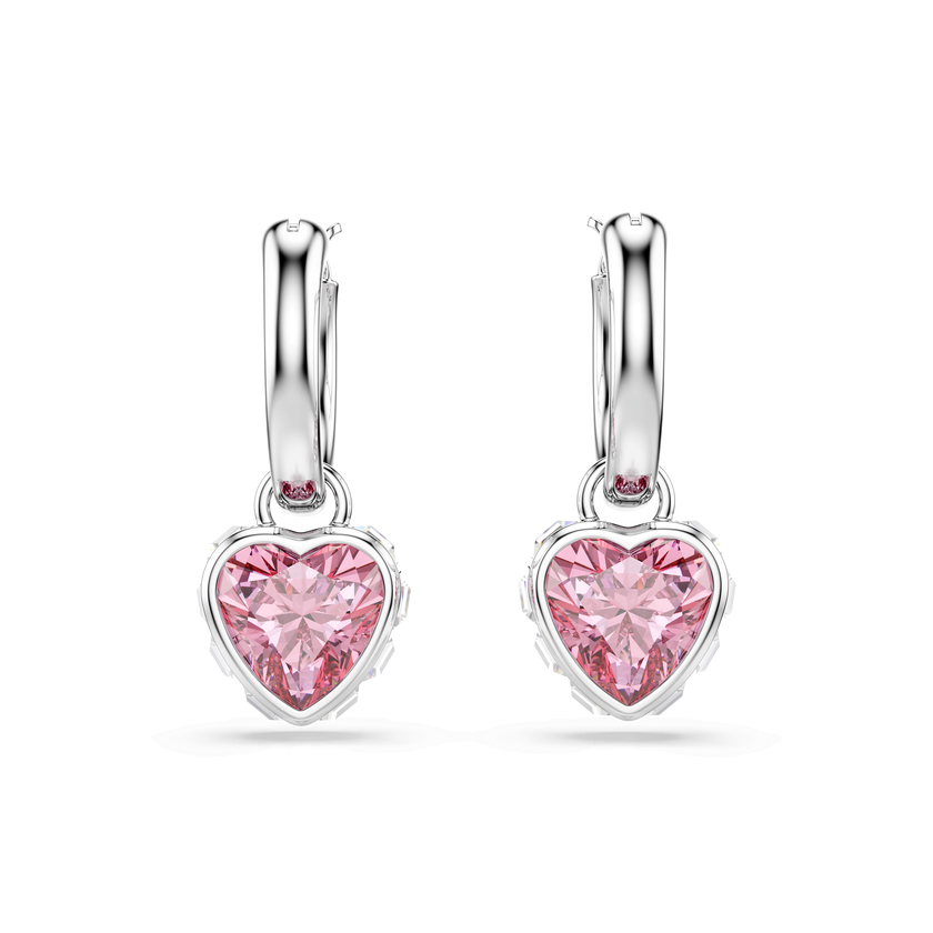 swarovski chroma drop earrings  heart  pink  rhodium plated