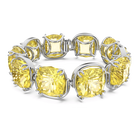 Harmonia bracelet, Cushion cut crystals, Yellow, Rhodium plated