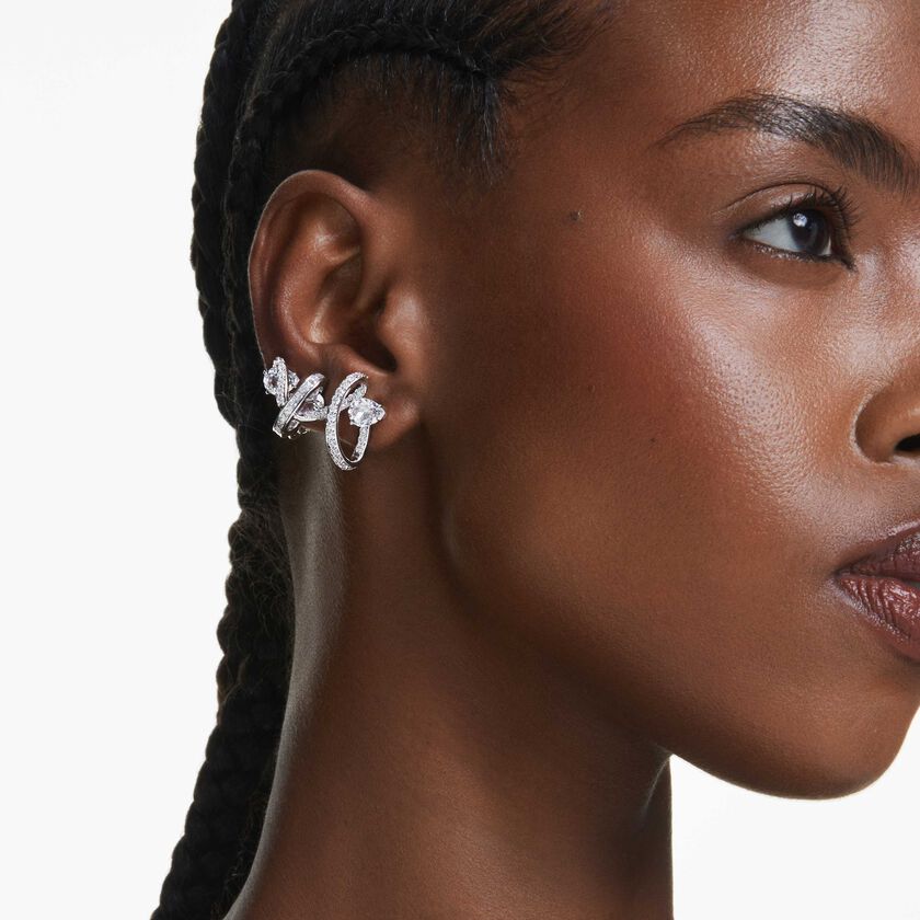 swarovski hyperbola ear cuff  mixed cuts  white  rhodium plated