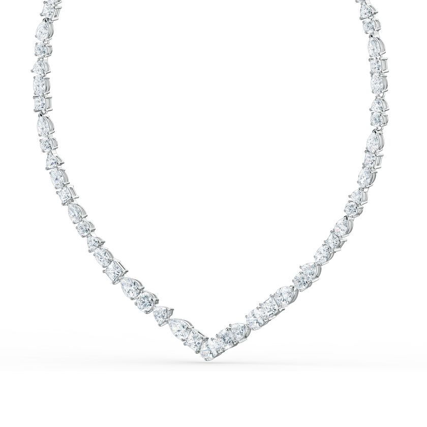 Tennis Deluxe  Mixed V Necklace, White, Rhodium plated