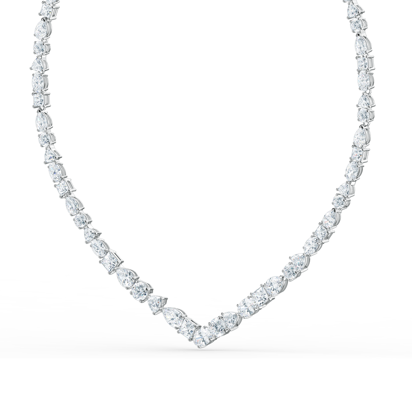 Tennis Deluxe Mixed V Necklace, White, Rhodium plated | Swarovski UAE