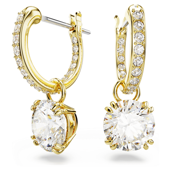 swarovski stilla drop earrings  round cut  white  18k gold finish