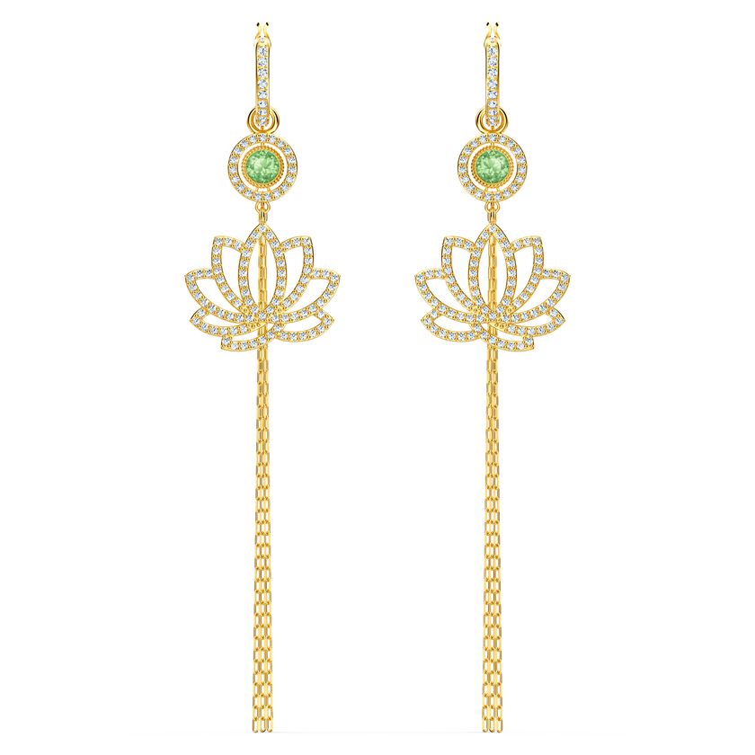 Swarovski Symbolic Lotus Pierced Earrings, Green, Gold-tone plated