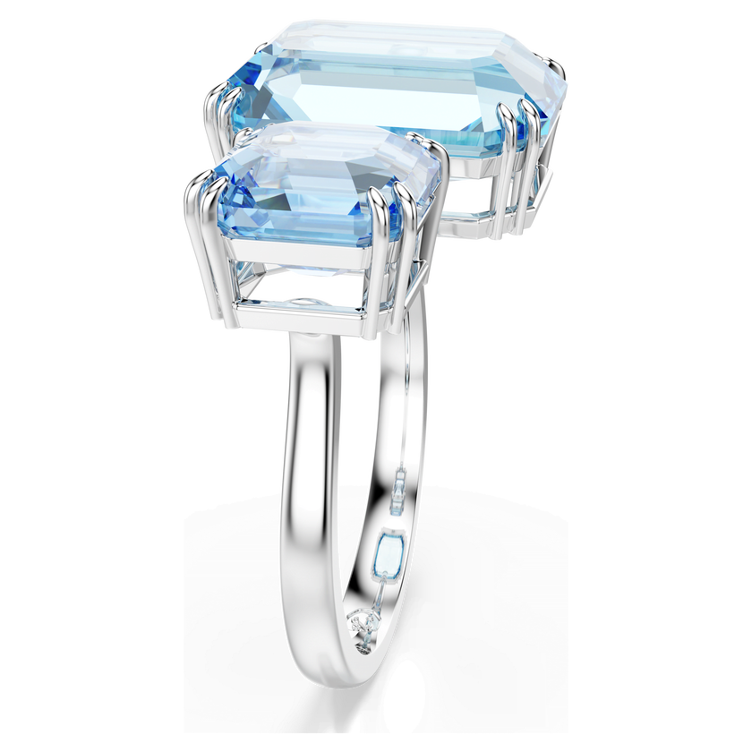 swarovski millenia open ring  octagon cut  blue  rhodium plated