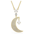 swarovski symbolica pendant  round cut  moon  white  18k gold finish