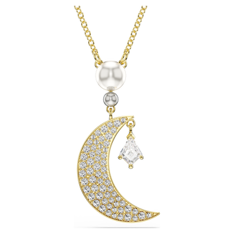 swarovski symbolica pendant  round cut  moon  white  18k gold finish