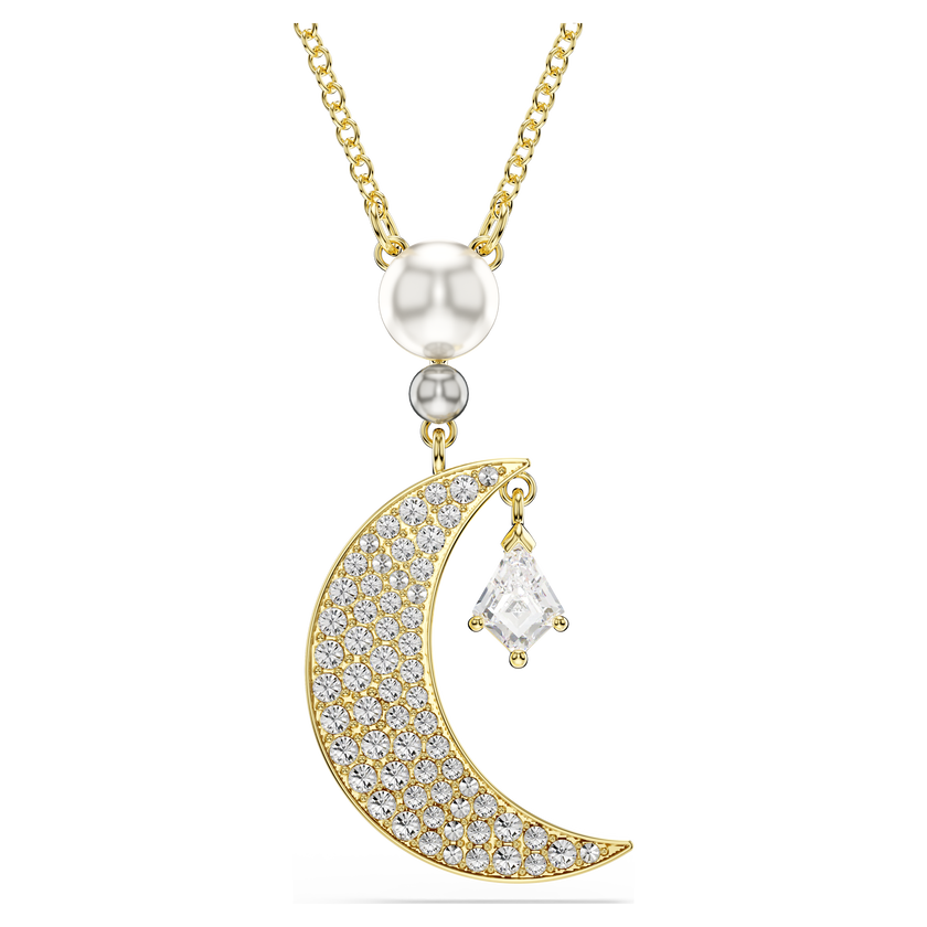 swarovski symbolica pendant  round cut  moon  white  18k gold finish