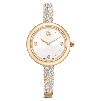 swarovski sublima bangle watch  swiss made  metal bracelet  gold tone  champagne gold tone finish