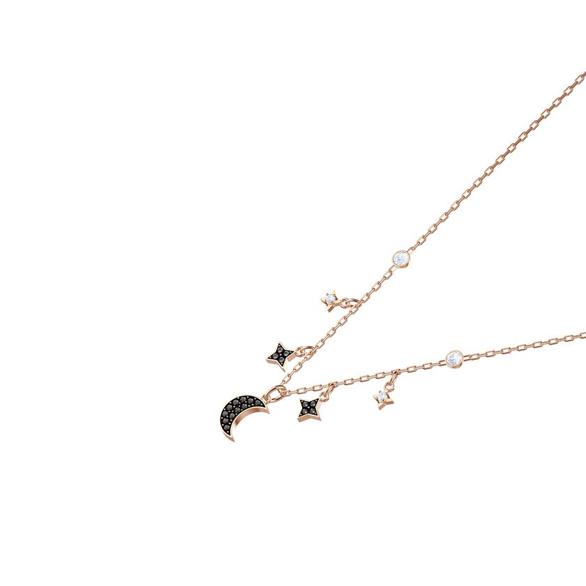 Duo Moon Necklace, Black, Rose Gold Plating