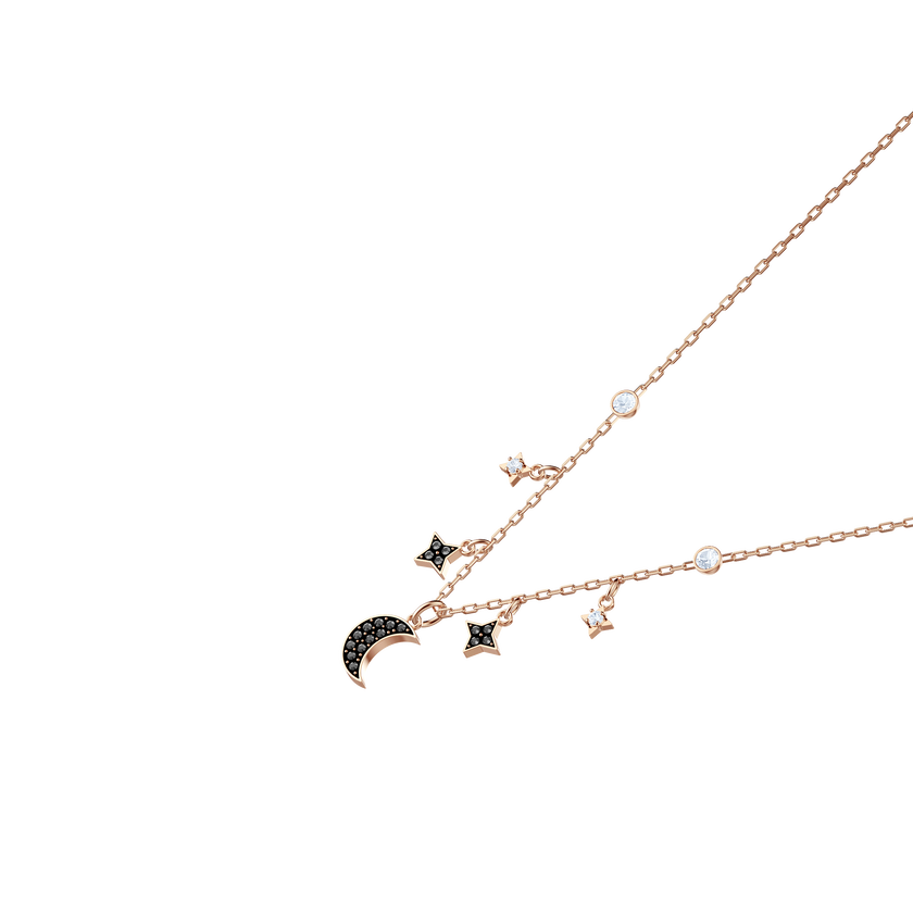 swarovski duo moon necklace  black  rose gold plating