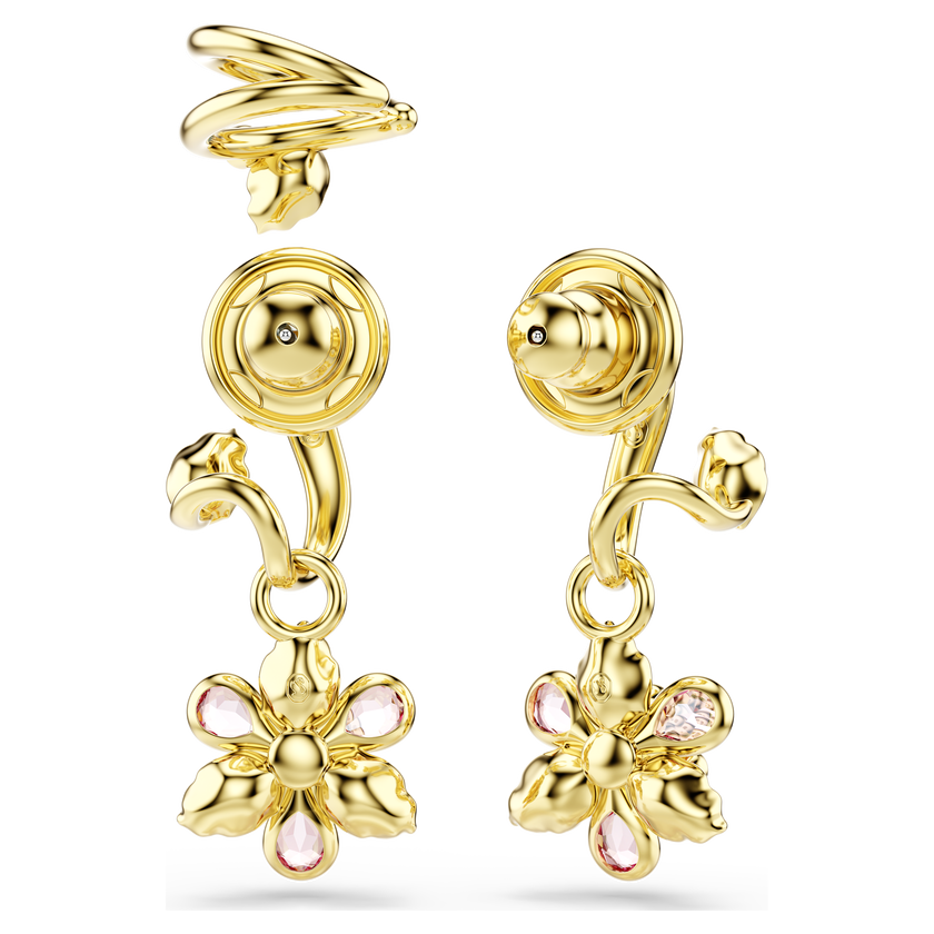 swarovski idyllia earrings  set  3   mixed cuts  flower  multicolored  gold tone plated