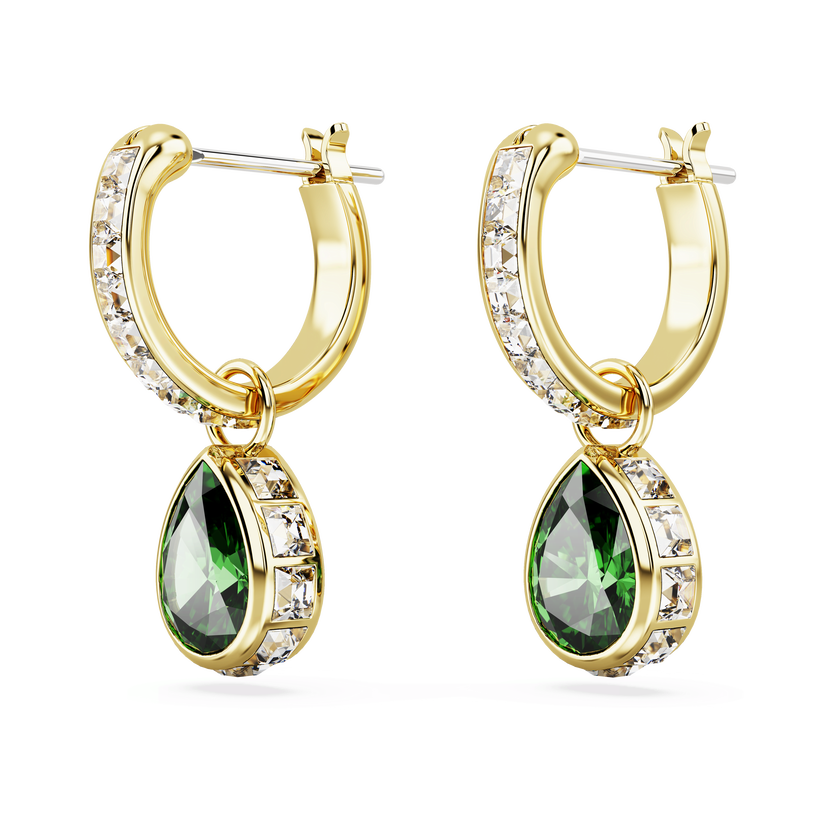 swarovski chroma drop earrings  pear cut  green  gold tone plated